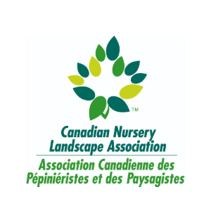 Logo of the Canadian Nursery Landscape Association with green leaves symbol, bilingual text in English and French, surrounded by white background.